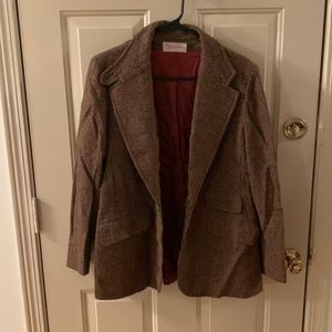 Vintage Evan Picone wool tweed blazer with leather elbow patches